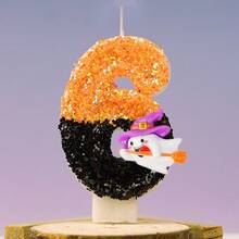 1pc Halloween Witch Broom Ghost Candle, Holiday Number Candle Cake Party Decor, Anniversary Candle - Multicolor - View 6