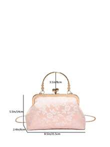 2025 New Chain & Sequin Embellished Evening Clutch Bag, Fashion Ladies Handbag, Shoulder & Crossbody Bag, Solid Color - Flower Pattern Random, Suitable For Shopping, Wallet, Student, Office Lady, Commuting, Outdoor Activity, Travel - Pink - View 3