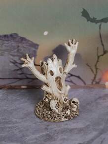 1pc Halloween Mini Tree Stump Haunted Ghost Skull Figurine Home Decor