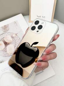 1 pieza Funda de teléfono 3D de TPU transparente y resistente a golpes con diseño de manzana negra pintada a color compatible con iPhone 15/15Pro/15Plus/15ProMax/16/16Pro/16Plus/16ProMax, Galaxy S23 Ultra/A14/A24, Redmi Note12Pro, Pixel 8/8Pro