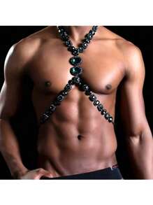 Sexy Lingerie Accessories,Sexy Body Chain For Women, Men & Crossdressers – Acrylic European And American Men, Women And Transgender People Body Chain, Summer Beach Bikini Green Rhinestone Chest Chain, Sexy And Luxurious Crystal Bra Chain For Nightclub Parties, Men.