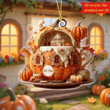 1pc Halloween Pendant Creative Pumpkin House Shape Bag Key Car Rearview Mirror Decoration Decoration Home Decor A Perfect Gift For Friends And Family.