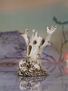 1pc Halloween Mini Tree Stump Haunted Ghost Skull Figurine Home Decor