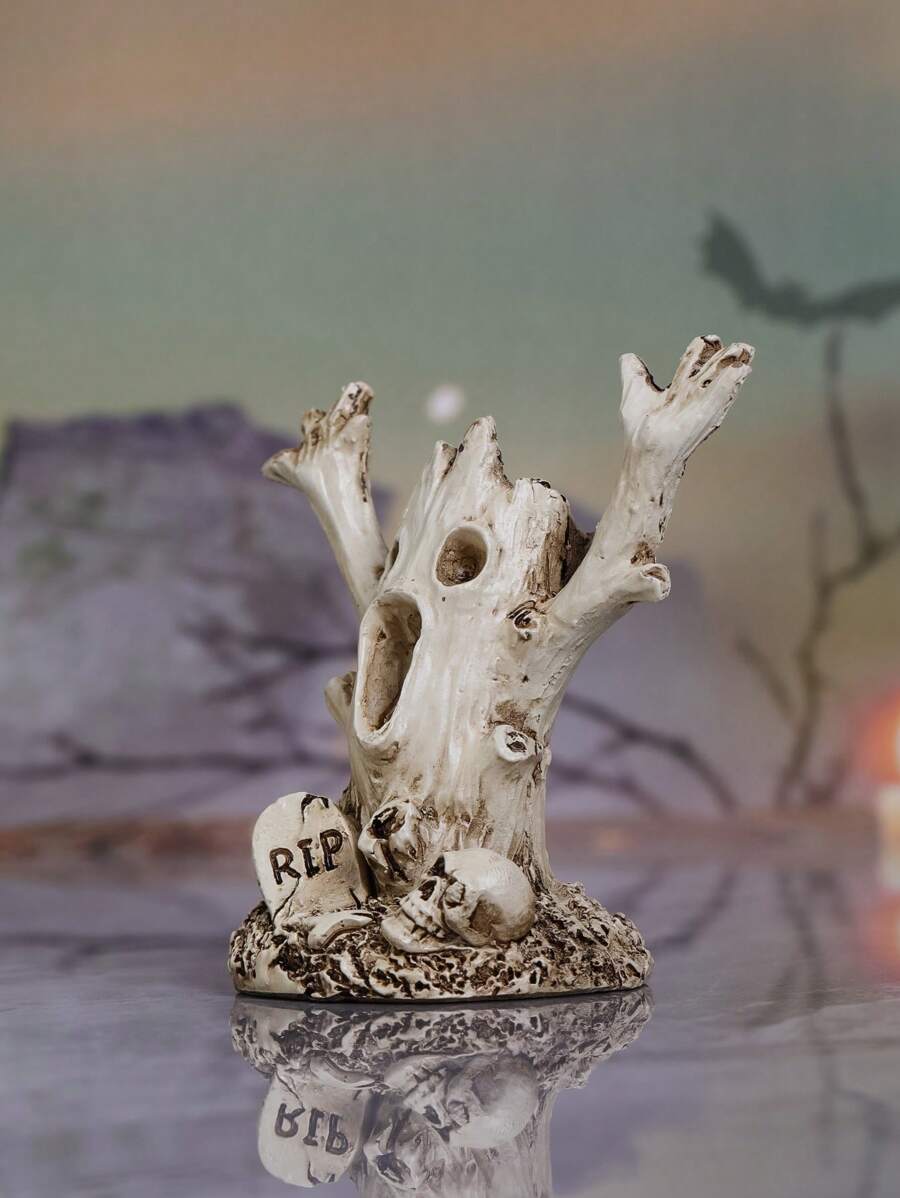 1pc Halloween Mini Tree Stump Haunted Ghost Skull Figurine Home Decor
