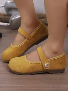 1 par de zapatos de ballet planos de princesa, estilo de moda primavera y otoño 2025, adecuados para niñas de 3 a 15 años para usar en salidas, vacaciones, fiestas, actuaciones y bailes - Amarillo - Ver 5