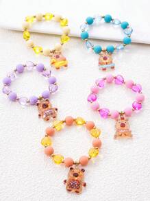 Set de 5 pulseras con dijes de capibara de dibujos animados y cuentas de colores
