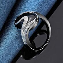 1 pieza Anillo plateado de plata esterlina 925 vintage con incrustaciones de pintura negra para mujer, joyería de moda, accesorios creativos para fiestas de moda y uso diario