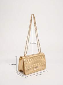 菱格纹绗缝仿皮时尚百搭简约链条单肩包 - 金色 - 查看 3