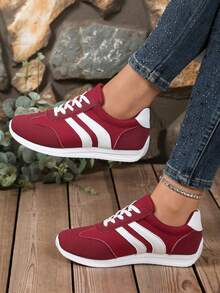 1 Pair Women Lightweight Casual Sneakers, Flat Lace-Up Comfortable Walking Shoes