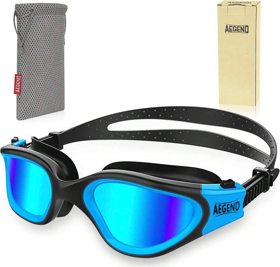 Aegend Polarized Swim Goggles, Swimming Goggles Anti-Glare Anti-Fog Adult - Mirror Blue - View 1