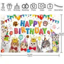 1pc Cat Birthday Decorations Happy Birthday Backdrop Kitten Cat Theme Party Photo Backdrop Photography Background Pet Paw Birthday Party Supplies - Multicolor - View 7