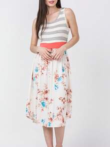 Boho Vintage Magenta Ivory Coral Pink Yellow Stripe  Band Trim Midi  Swing Southern Dress | Small-3 XL Plus - Hồng nhạt - Xem 8