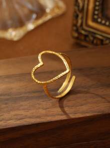 1 pièce Bague pour femme en acier inoxydable plaqué or 18 carats, style minimaliste, avec un seul cœur ajouré, et de luxe léger