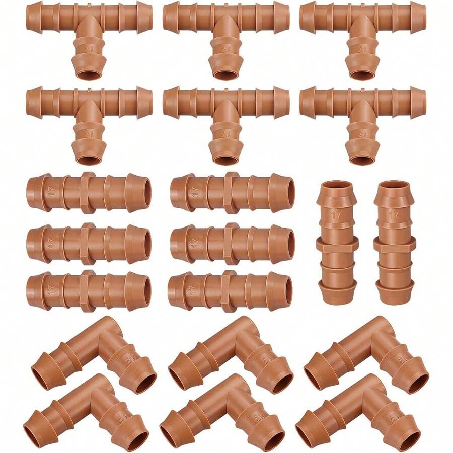 Drip Irrigation Fittings Kit For 1/2 Inch Tubing, 20 Pieces Drip Irrigation Parts For Drip Sprinkler System - 8 Couplings, 6 Tees, 6 Elbows, Drip Line Connectors For 1/2" Drip Irrigation Hose - 17mm Drip Fittings Set-20P - View 1