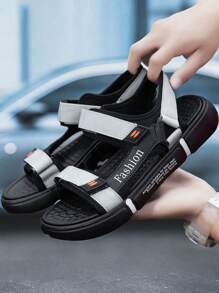 1 Pair Ins Style Teenager Beach Sandals, Hook And Loop Closure Breathable Non-Slip Soft Sole, Summer Beach Holiday Fashion Shoes