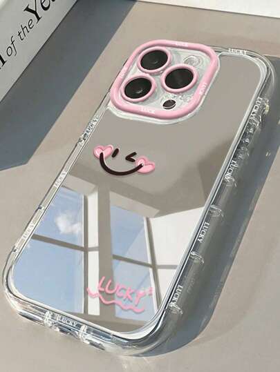 1 pieza Funda de teléfono con espejo de cara sonriente de mejillas sonrosadas, borde de lente de color de colisión creativa, resistente a golpes de 1.5 mm de grosor de carcasa dura de PC de doble capa, compatible con iPhone 16/16 Pro/16 Pro Max/16 Plus/15/14/13/12/11/16E, resistente al agua, a caídas y a arañazos