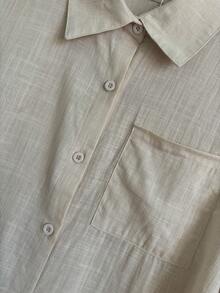 100% Cotton Faminina Long Sleeve Shirt - 淺褐色的 - 查看 2