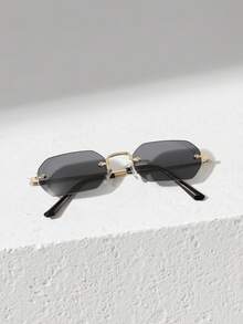 1 PC Men's Metal Rimless Small Rectangle Fashion Summer Eyeglasses For Fathers Day Gifts And Y2k Accessories Back To School Fashionable Preppy School Look - Multicolor - View 4