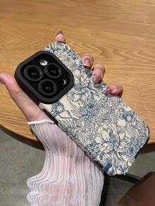 1 Ốp lưng điện thoại TPU mềm chống rơi họa tiết hoa màu xanh lam cổ điển theo chiều dọc bằng da giả tương thích với Apple/ Galaxy S15/15+/15Pro/15ProMax - Nhiều màu - Xem 5