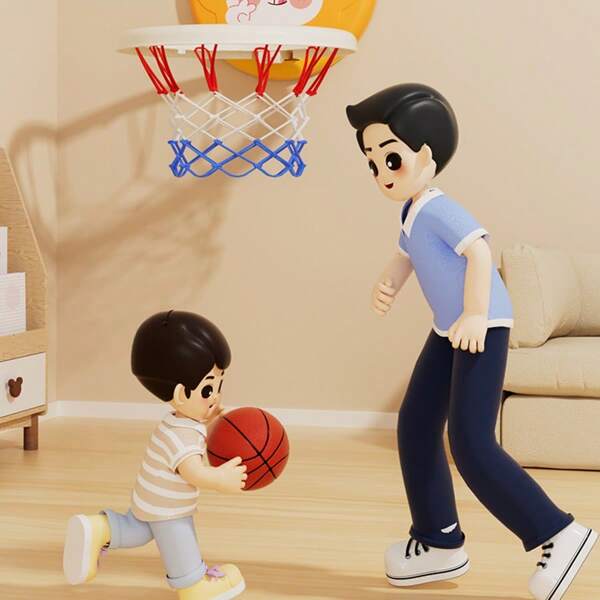 Kids Cartoon Animal Basketball Stand Set, Includes Mini Ball And Pump - Wall Mounted, Indoor & Outdoor Use, Suitable For Boys And Girls