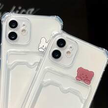 Funda protectora transparente para teléfono con diseño de oso y conejo para Apple, juego de 2 piezas - Imagen principal - Ver 2