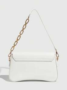 1 件女士简约仿皮方形链条单肩包，白色，适合通勤、单肩/手提，时尚樱桃装饰，适合约会、户外、派对、情人节，配有樱桃吊饰