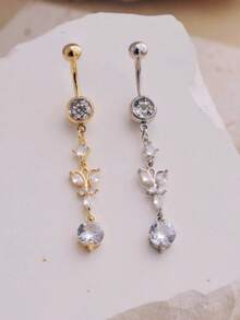 1 件时尚长款蝴蝶圆形合成锆石肚脐环，适合女士，身体穿孔派对饰品 - 蝴蝶 - 查看 6