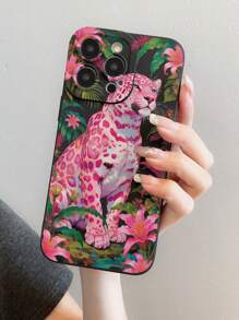 1 Patrón pintado de flor de Leopardo rosa de moda, funda de teléfono móvil anti-caída de material de TPU mate negro que se puede regalar a novio y novia compatible con Apple, OPPO, teléfono celular vivo y otros modelos de protección Cases
