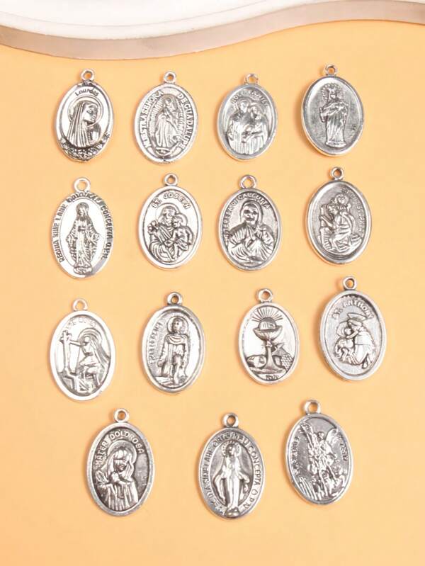 8 Stücke ovale katholische Maria-Stil Legierungsanhänger, DIY Schmuckherstellung Geschenk M602