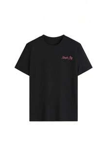PLAYERA DE DAMA CON ESTAMPADO DE AZUCENA SIMPLE JOY TRASERA PARA GYM O CASUAL - Negro - Ver 3