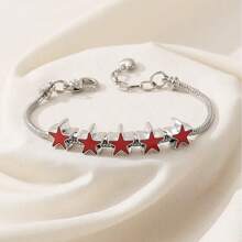 1pc Simple & Fashionable Multi-Color Beaded Pentacle Dip Oil Copper Bracelet For Women, Personalized