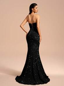 Elegant Sequins Backless Mermaid Evening Dress - Black - View 2