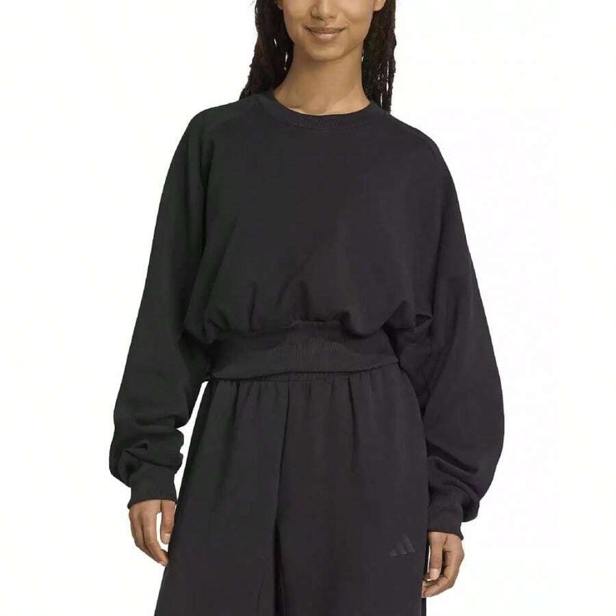 Adidas Sudadera de cuello redondo relajada y suave para mujer - Negro - Ver 1