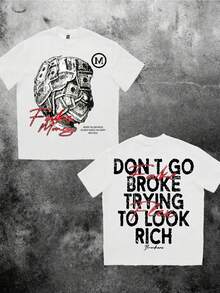 Mens Cotton T-Shirt - "Fake Money" Graphic Tee, "Don't Go Broke Trying To Look Rich" Slogan,  Streetwear, Comfortable Fit - White - View 1