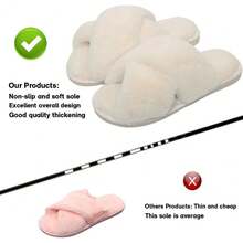 Local Delivery--LZLER Women's Cross Band Slippers, Soft Plush Fleece Lightweight Non Slip Open Toe Flip Flop Shoes House Indoor Outdoor Fur Fuzzy Slippers - 米色 - 查看 5