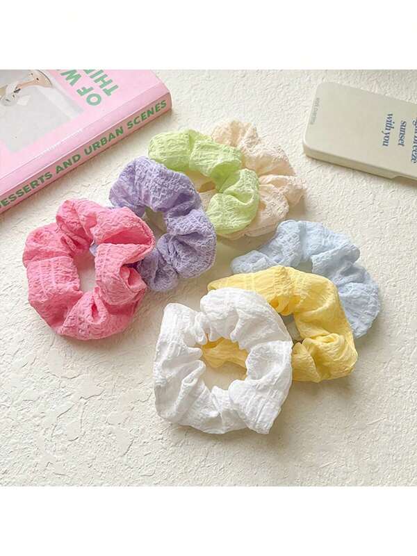 7 pièces Chouchous pour cheveux style marguerite/crème fouettée, élégants et polyvalents, pour le printemps/été, supports de queue de cheval, élastiques à cheveux, bandes en caoutchouc pour cheveux