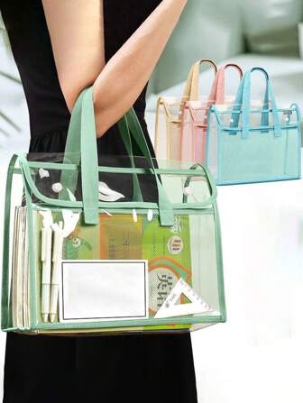 1pc Large-Capacity Portable Folder, Transparent Waterproof Hand-Held Bag, Handheld Expandable Folder, File Storage Bag Inserted Into Organizations, Office Supplies, Student File Bag School Supplies, School Supplies,Back To School