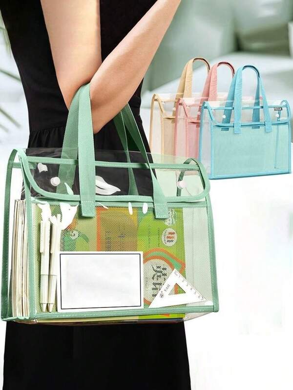 1pc Large-Capacity Portable Folder, Transparent Waterproof Hand-Held Bag, Handheld Expandable Folder, File Storage Bag Inserted Into Organizations, Office Supplies, Student File Bag School Supplies, School Supplies,Back To School