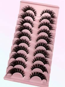 10 pares de pestañas postizas lujosas y esponjosas - Gruesas, onduladas, 3D de volumen, reutilizables, suaves, ligeras, pestañas postizas de imitación de visón para un look de maquillaje dramático de ojos