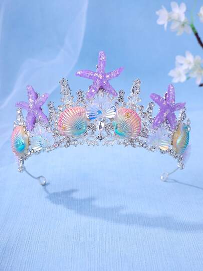 1件优雅水晶公主皇冠，贝壳、星星和美人鱼尾巴发箍，表演/生日礼物皇冠发饰，发饰，女士发饰，秋季，旅行，美发工具，女士配饰，美发用品，秋季，发饰，女士发饰，旅行，发饰，女士配饰，发饰，女士发饰，美发工具，美发用品，用品，美容配饰，礼物，旅行，女士礼物，美发用品，圣诞礼物