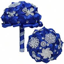 新娘婚礼奢华金叶蝴蝶珍珠花束，大型金钻缎带玫瑰婚礼花束，酒红色布艺永生花，布艺玫瑰人造花束情人节配饰 - 多款 - 查看 15