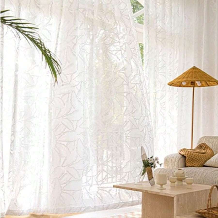 1 Peça Cortina Transparente Jacquard de Bolso para Haste Contemporânea para Janela da Sala de Estar