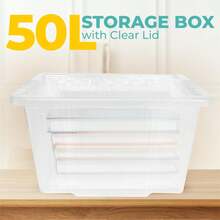 ZYBUX 3 X 50L Clear Plastic Storage Boxes With Clear Lids Set Of 3, Multipurpose Storage Solution, Stackable Boxes For Home & Office 57 X 40 X 33cm - White - View 2