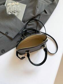 绗缝双提手圆顶包，简约设计拉链单肩包，纯色PU皮革斜挎包，便携式手提包