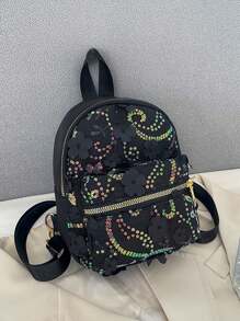 Fashionable Kids Casual Backpack With Small Flowers And Sequins