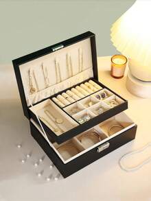 Luxury Jewelry Box With Lock & Key - Vintage Leather 2-Layer Organizer, Plush Velvet Lined For Necklaces, Rings, Earrings - Valentine's/Birthday Gifts For Women - Multicolor - View 1