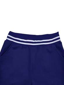 女士纯色棒球夹克，带口袋运动服，户外露营运动套装，抽绳短款连帽运动服 - 深藍色 - 查看 6