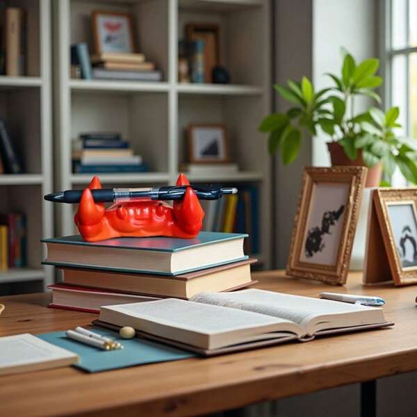 Creative Stationery & Home Decor, 1pc Red Crab Resin Pen Holder | Practical Desktop Item, Also Serves As Decorative Accent, Delicate Resin Craft, Suitable For Both Office & Home