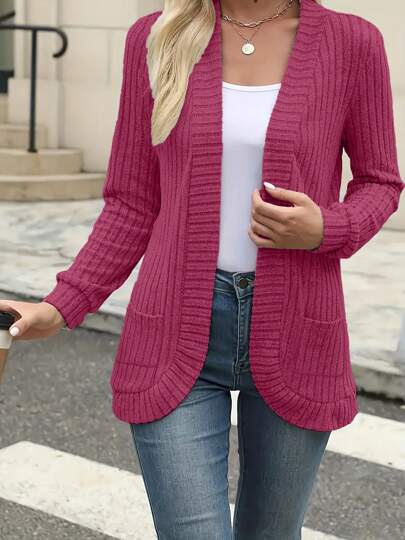 Fashionable Casual Ribbed Knit Cardigan Sweater