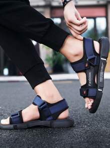 1 Pair Ins Style Teenager Beach Sandals, Hook And Loop Closure Breathable Non-Slip Soft Sole, Summer Beach Holiday Fashion Shoes